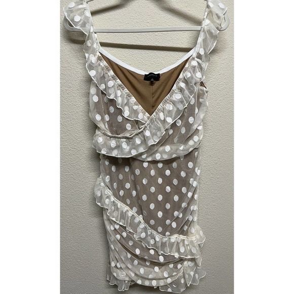 Majorelle Bandit Mini Dress in White Size XL Mesh Polka Dot Nude Cocktail/Party - Picture 10 of 12